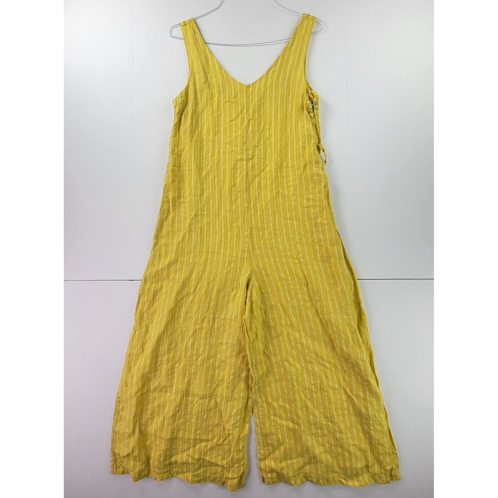 LUNGO L'ARNO Jumpsuit Womens Small Yellow Striped Linen Blend Wide Leg Lagenlook